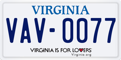 VA license plate VAV0077