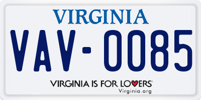 VA license plate VAV0085