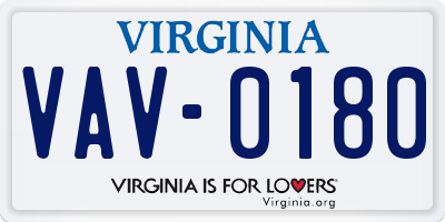 VA license plate VAV0180