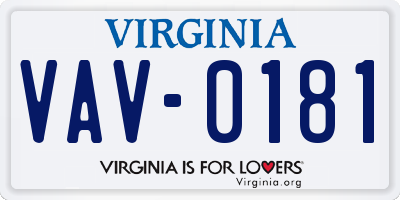 VA license plate VAV0181