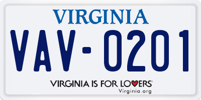 VA license plate VAV0201