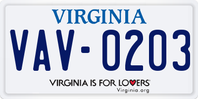 VA license plate VAV0203
