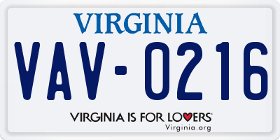 VA license plate VAV0216