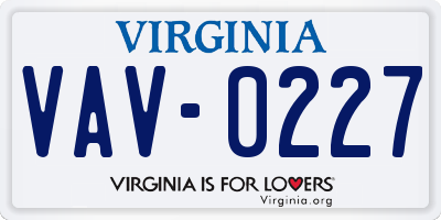 VA license plate VAV0227