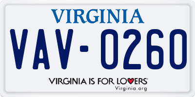 VA license plate VAV0260
