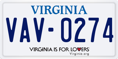 VA license plate VAV0274