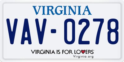 VA license plate VAV0278