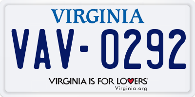 VA license plate VAV0292