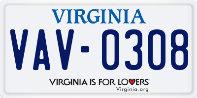 VA license plate VAV0308