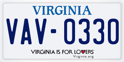 VA license plate VAV0330