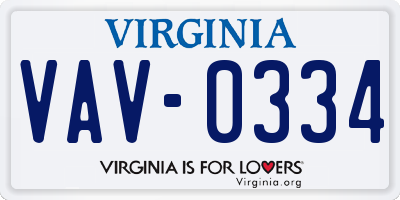 VA license plate VAV0334