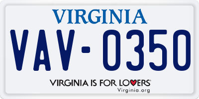 VA license plate VAV0350