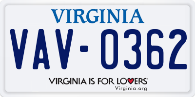 VA license plate VAV0362