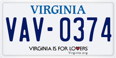 VA license plate VAV0374