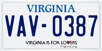 VA license plate VAV0387