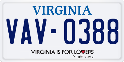 VA license plate VAV0388