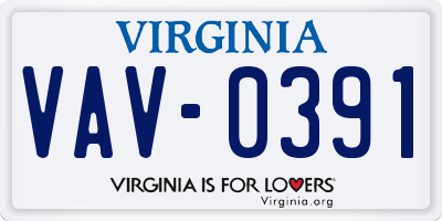 VA license plate VAV0391