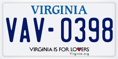 VA license plate VAV0398