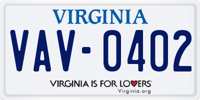 VA license plate VAV0402