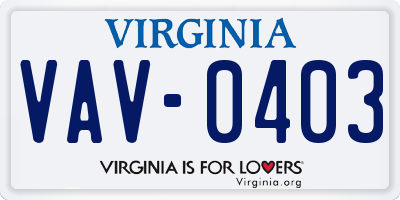 VA license plate VAV0403