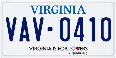 VA license plate VAV0410