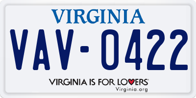 VA license plate VAV0422