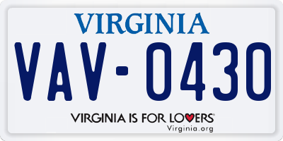 VA license plate VAV0430