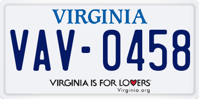 VA license plate VAV0458