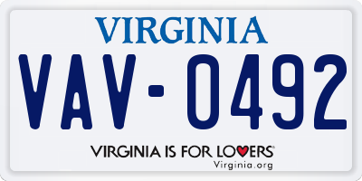 VA license plate VAV0492