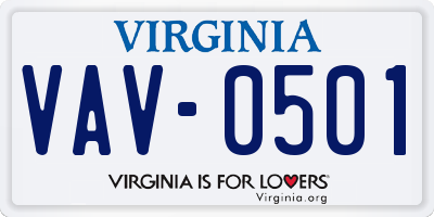 VA license plate VAV0501