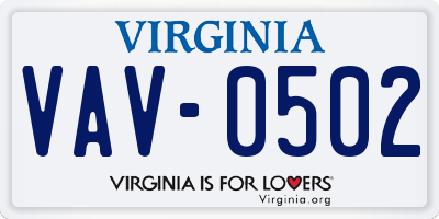 VA license plate VAV0502