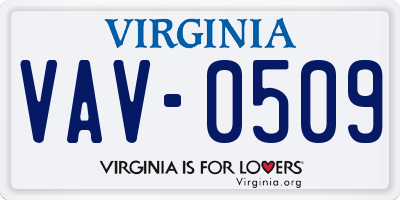 VA license plate VAV0509