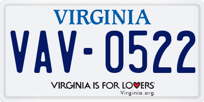VA license plate VAV0522