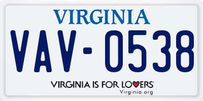 VA license plate VAV0538