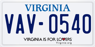 VA license plate VAV0540