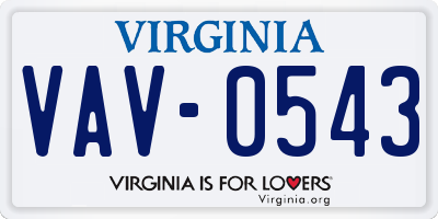 VA license plate VAV0543