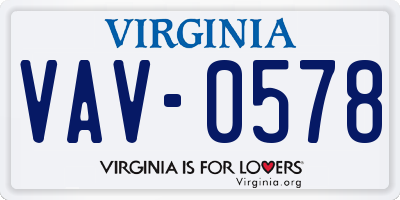 VA license plate VAV0578
