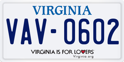 VA license plate VAV0602