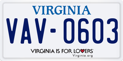 VA license plate VAV0603