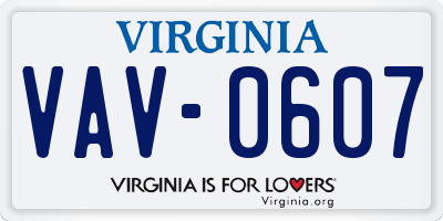 VA license plate VAV0607