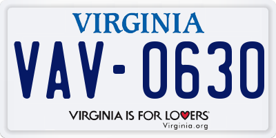 VA license plate VAV0630