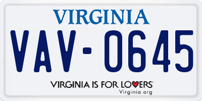 VA license plate VAV0645