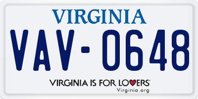 VA license plate VAV0648