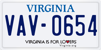 VA license plate VAV0654
