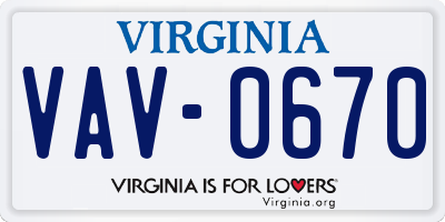 VA license plate VAV0670