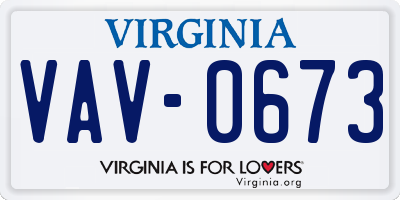VA license plate VAV0673