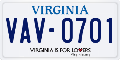VA license plate VAV0701