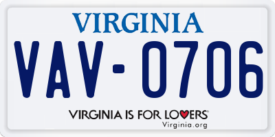VA license plate VAV0706