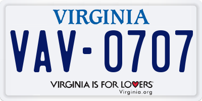 VA license plate VAV0707