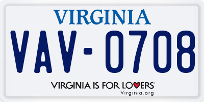 VA license plate VAV0708